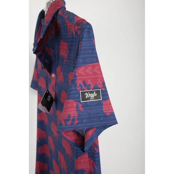 Waggle Polo Shirt Mens Small Blue Buffalo Allover Print Golf Performance Stretch - Picture 3 of 10
